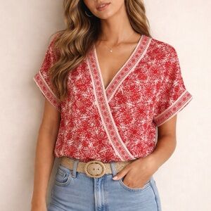 Max Studio Red Patterned Blouse